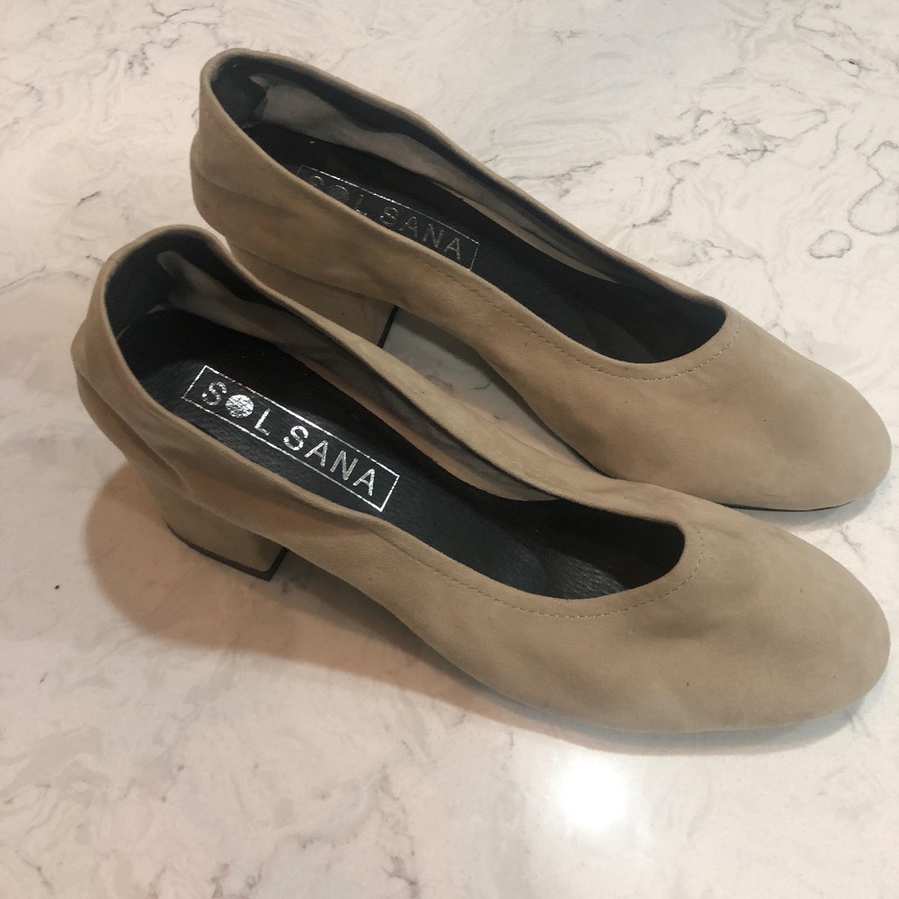 Sol Sana Beige Low Block Heel Pumps